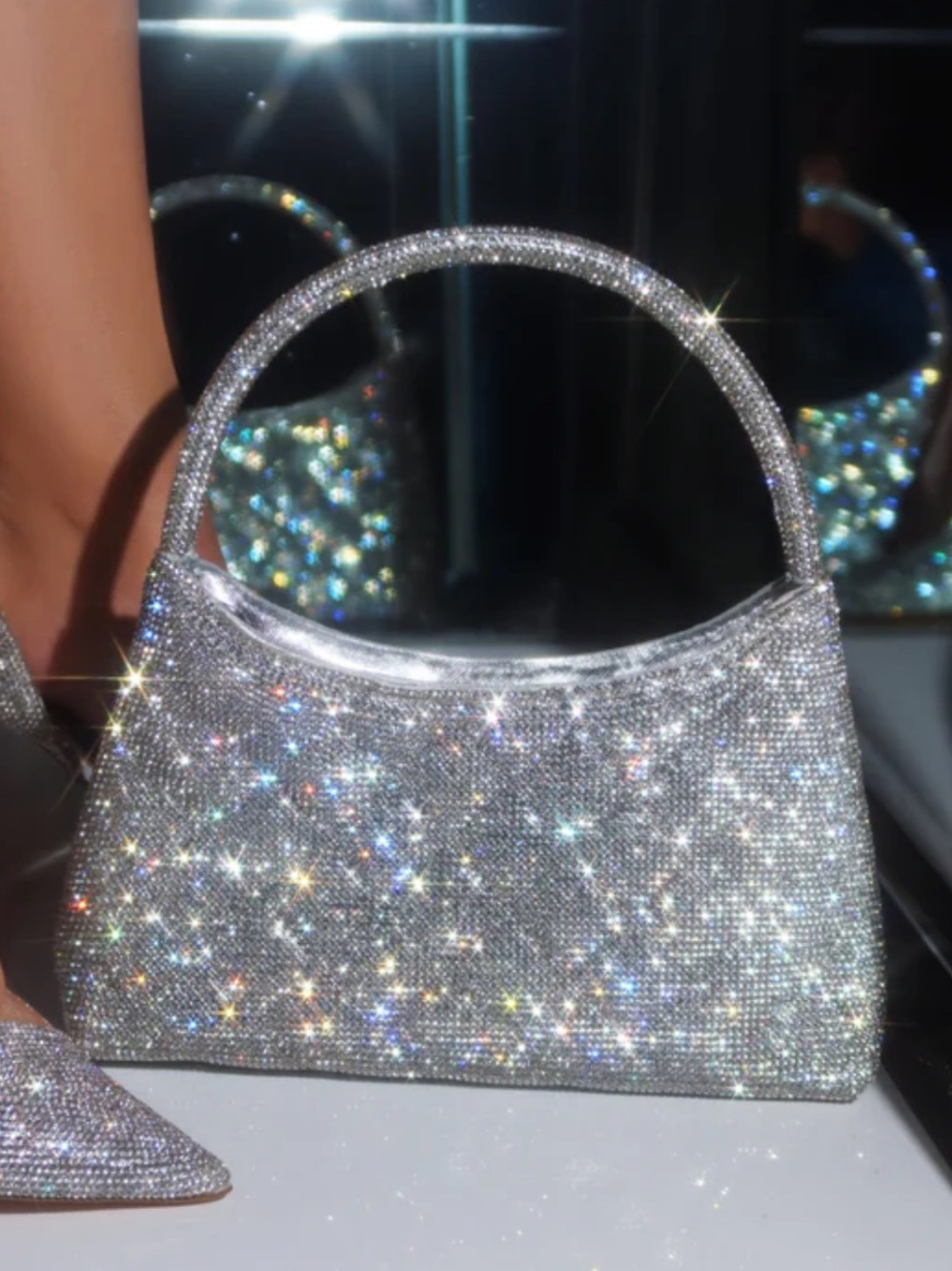 BELLA EMBELLISHED Rhinestone Going Out Bag - SILVER
